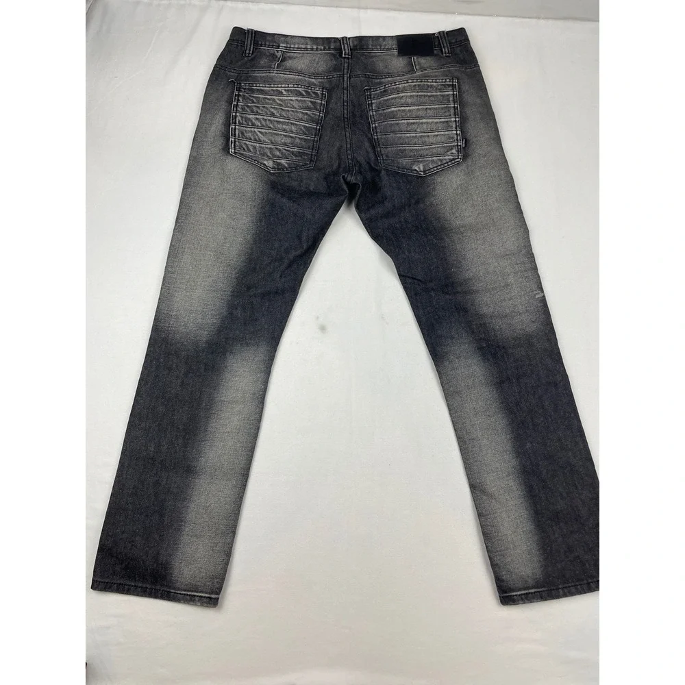 Makobi Denim Co Distressed Moto Jeans Mens 36x32 Faded Black Biker Distressed - Picture 2 of 7